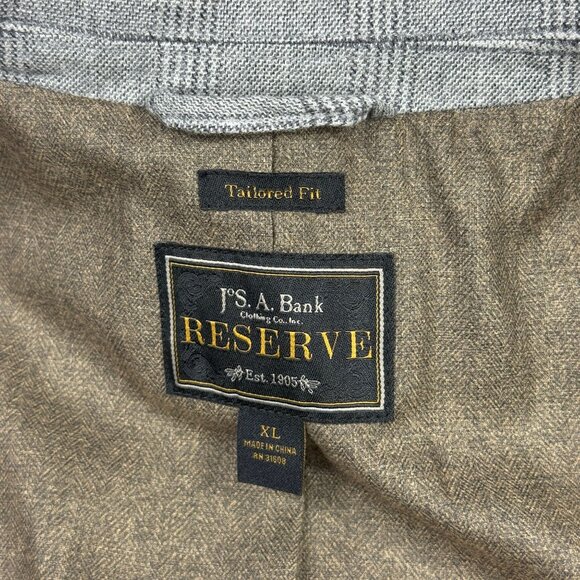 Jos A Bank Reserve Mens Plaid Sport Coat Tailored Fit Suit Blazer Gray Stretch - Picture 3 of 12